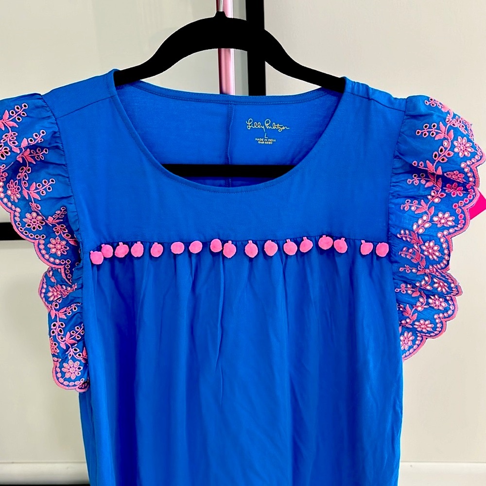 Lilly Pulitzer Beautiful Blue & Pink Ave Deess Style #010042 Blue Flare - Large